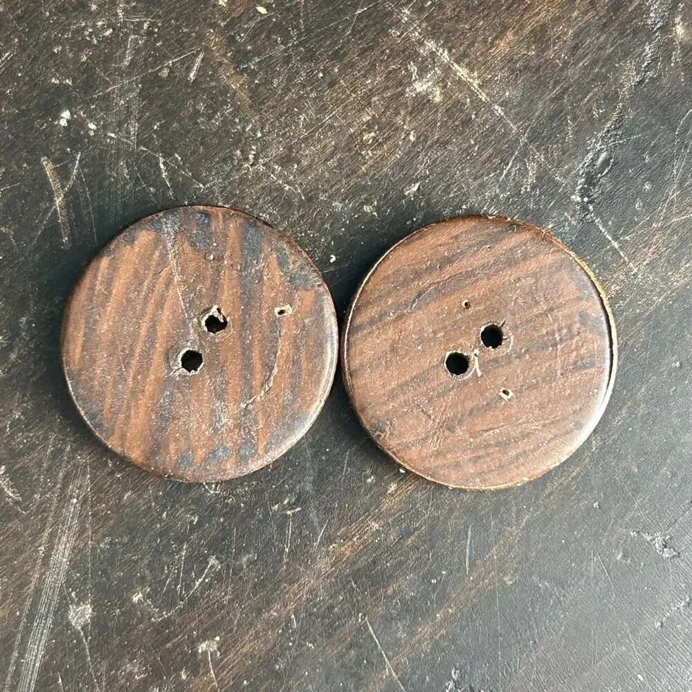 Vintage 2 Carved Wood Geometric Design Buttons 1”